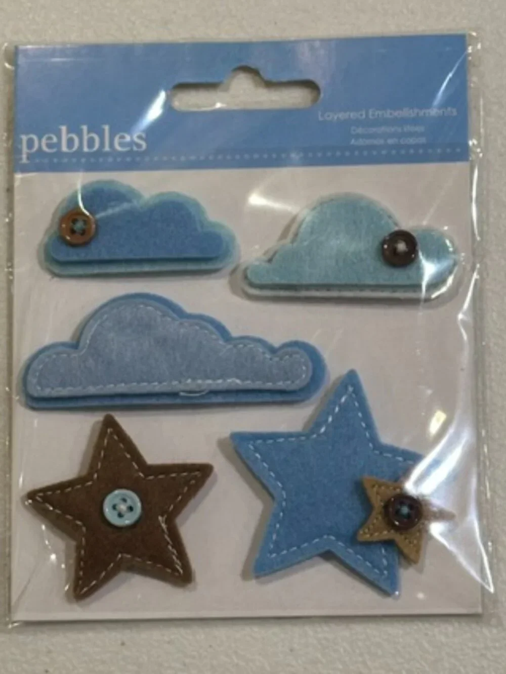 NEW Pebbles Layered Embellishments Clouds & Stars-5 pieces